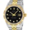 Rolex Mens 2 Tone 14K Black Diamond Pyramid Bezel Datejust Wristwatch