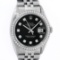 Rolex Mens Stainless Steel Black Diamond 36MM Datejust Wristwatch With Rolex Box
