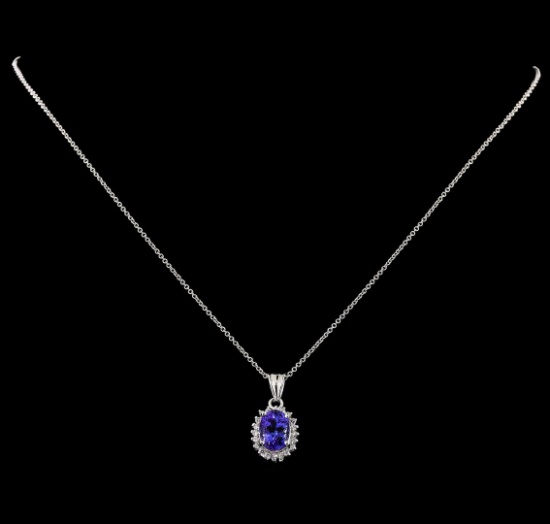 3.15 ctw Tanzanite and Diamond Pendant With Chain - 14KT White Gold