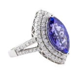 4.17 ctw Tanzanite and Diamond Ring - 14KT White Gold