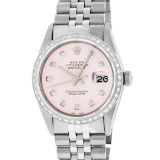 Rolex Mens Stainless Steel Pink Diamond 36MM Datejust Wristwatch