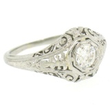 18k White Gold Filigree 0.41 ctw European Cut Diamond Ring