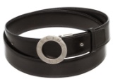 Celine Black Leather Round Silver Buckle Belt