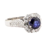 2.55 ctw Blue Sapphire And Diamond Ring - 18KT White Gold