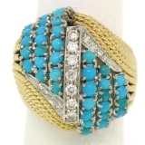 Hand Made 18k TT Gold 2.60 ctw Turquoise & Diamond Dome Cocktail Ring