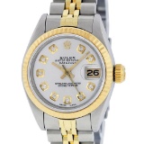 Rolex Ladies 2 Tone 14K Silver Diamond 26MM Datejust Wristwatch