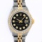 Rolex Ladies 2 Tone 14K Black Diamond Bezel & 1 ctw Bezel Datejust