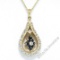 14kt Yellow Gold 1.22 ctw Diamond and Sapphire Tear Drop Dangle Pendant Necklace