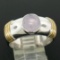 Men's Ribbed 18k Two Tone Gold GIA Certified Round Star Sapphire Solitaire Ring