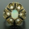 14k Yellow Gold Opal Pearl Black Enamel Large Dome Ladies Cocktail Ring