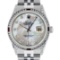 Rolex Mens SS MOP Diamond Lugs & Ruby Channel Set Diamond Datejust Wristwatch