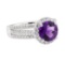 3.50 ctw Amethyst and Diamond Ring - 18KT White Gold