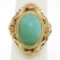 14k Yellow Gold Etched Open Work Bezel Set Oval Cabochon Persian Turquoise Solit