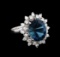 4.00 ctw Blue Topaz and Diamond Ring - 14KT White Gold