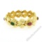 14kt Yellow Gold 6.81 ctw Multi Gemstone Ribbed Wide Leaf Chain Bracelet