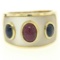 Wide 14K Yellow Gold 1.44 ctw FINE Cabochon Ruby Sapphire & Mother of Pearl Ring
