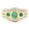 Petite 14K TT Gold 0.68 ctw 3 Cabochon Emerald & Diamond Accented Cocktail Ring