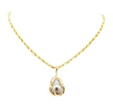 0.04 ctw Diamond and Pearl Pendant & Chain - 14KT Yellow Gold