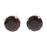 14k White Gold 3.28 ctw Round Garnet  Simple 7.06mm Stud Earrings