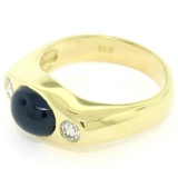 Men's Vintage 18K Yellow Gold 2.90 ctw Cabochon Sapphire & Diamond Band Ring Sz