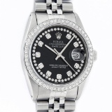 Rolex Mens Stainless Steel Black String Diamond 36MM Datejust Wristwatch With Ro