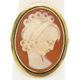 14k Yellow Gold Carved Shell Cameo Ring w/ Twisted Wire Frame
