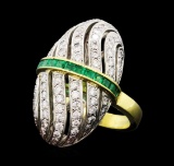 1.81 ctw Diamond and Emerald Ring - 18KT Yellow and White Gold