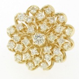 14K Solid Yellow Gold 1.01 ctw 31 Round VS1 Diamond Flower CLUSTER Cocktail Ring