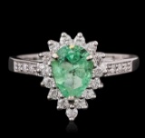 14KT White Gold 0.88 ctw Emerald and Diamond Ring