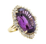43.00 ctw Amethyst And Diamond Ring - 10KT Yellow Gold