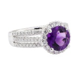 3.50 ctw Amethyst and Diamond Ring - 18KT White Gold