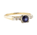 0.67 ctw Blue Sapphire and Diamond Vintage Ring - 14KT Yellow and White