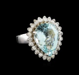 5.65 ctw Aquamarine and Diamond Ring - 14KT White Gold