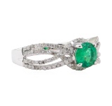 0.78 ctw Emerald and Diamond Ring - 14KT White Gold