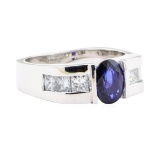 2.18 ctw Sapphire And Diamond Ring - 18KT White Gold