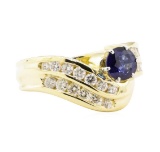 1.78 ctw Blue Sapphire And Diamond Ring - 14KT Yellow Gold