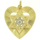 14K Two Tone Gold Heart Star of David .22 ctw Old Mine Cut Diamond Pendant