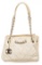 Chanel Cream Chevron Quilted Canvas Leather Accordion Shoulder Bag