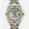 Rolex Ladies 2 Tone MOP Diamond & Emerald Datejust Wristwatch