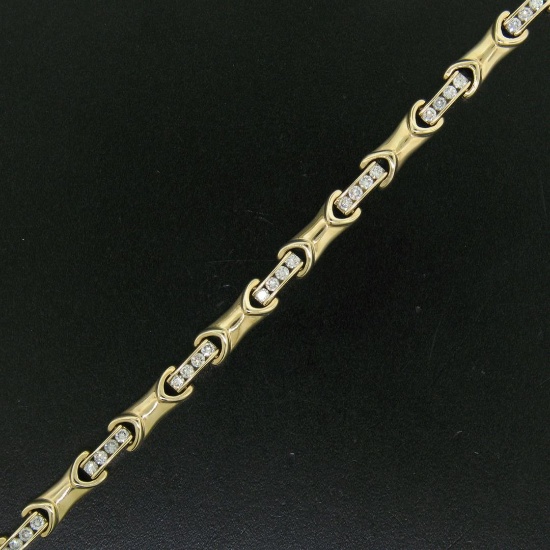 14K Yellow Gold 7" 2.16 ctw Channel Set Round Brilliant Diamond Tennis Bracelet