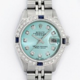 Rolex Ladies Stainless Steel Ice Blue Diamond & Sapphire Datejust Wristwatch