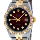 Rolex Mens 2 Tone 14K Red Vignette Pyramid Diamond 36MM Datejust Wristwatch