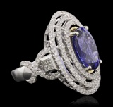 14KT White and Yellow Gold 6.46 ctw Tanzanite and Diamond Ring