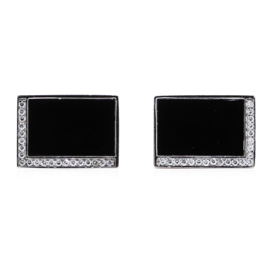 0.33 ctw Diamond and Onyx Cufflinks - 14KT White Gold