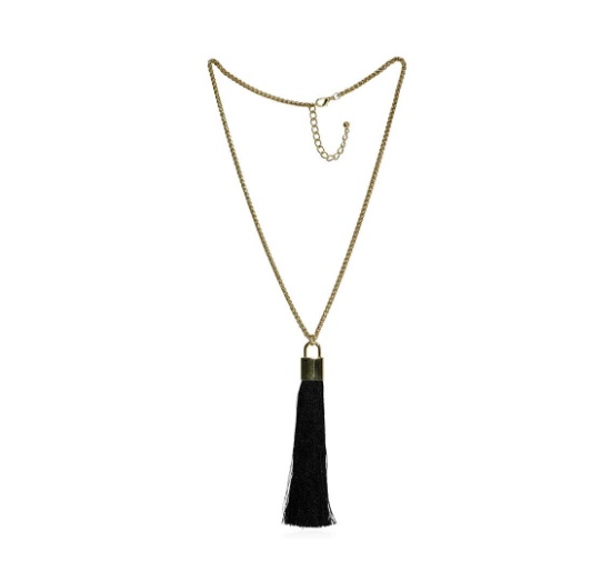 Silk Tassel Square Pendant Necklace - Gold Plated