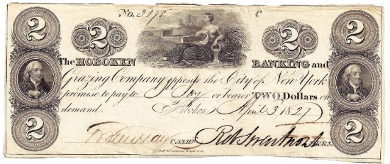 1827 $2 Hoboken Banking, NJ Obsolete Bank Note