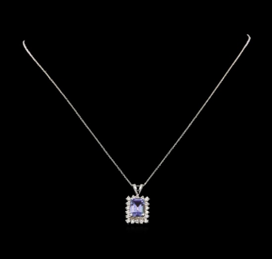 14KT White Gold 1.89 ctw Tanzanite and Diamond Pendant With Chain
