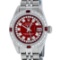 Rolex Ladies Stainless Steel Red Ruby & Diamond Datejust Wristwatch