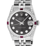 Rolex Womens Midsize 31mm Grey Diamond Lugs & Ruby Datejust Wristwatch