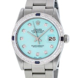 Rolex Womens Midsize 31mm Blue Diamond & Sapphire Datejust Wristwatch